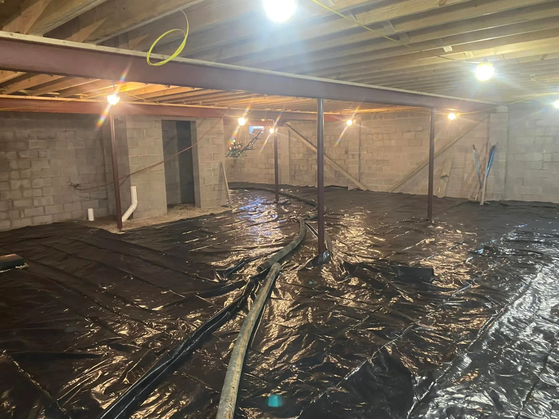 Basement vapor barrier installed
