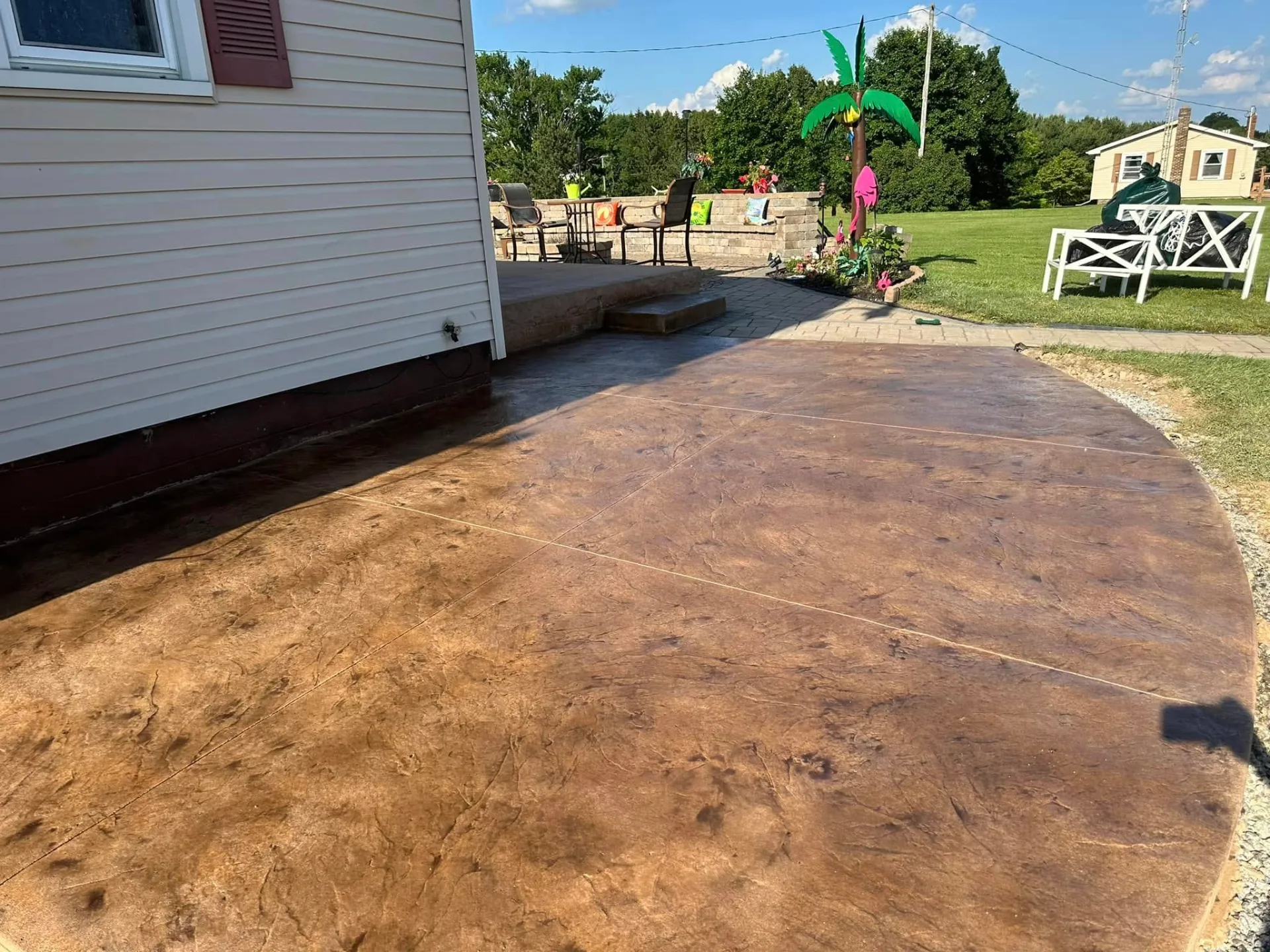 Rust-stained stamped patio