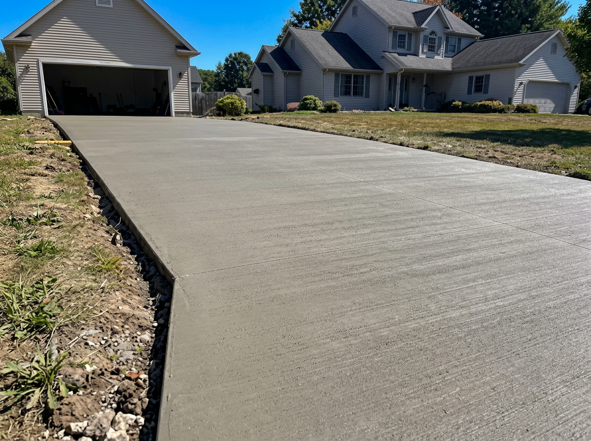 Broom-finish residential driveway